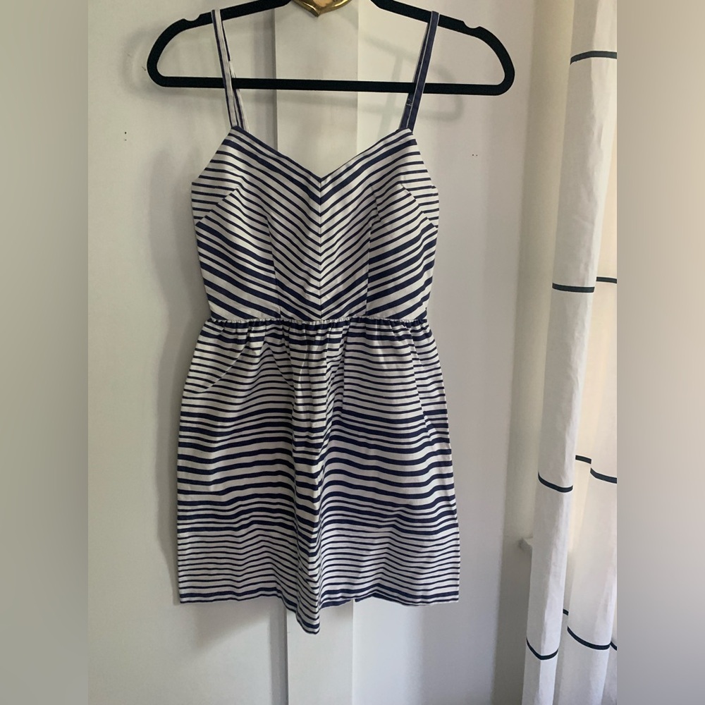 Women’s Bar III Blue & White Striped Mini Dress Cotton Summer Size S Thin Straps